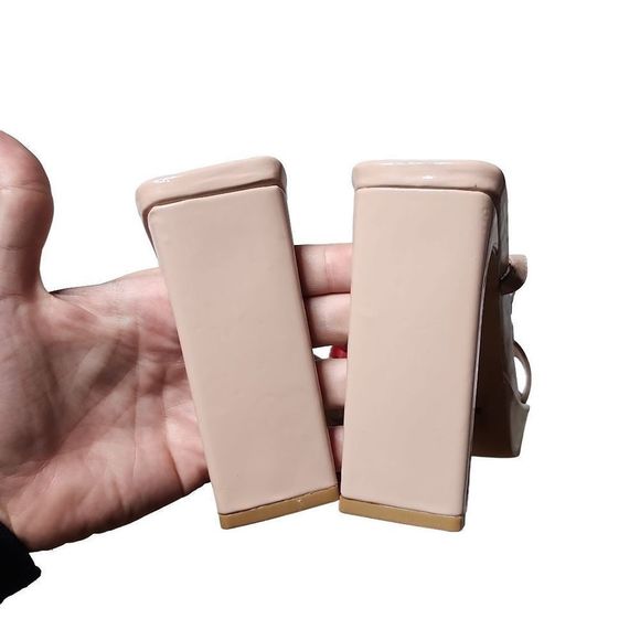 Lulu's nude square toe strappy ankle square heel pumps - Picture 3 of 5